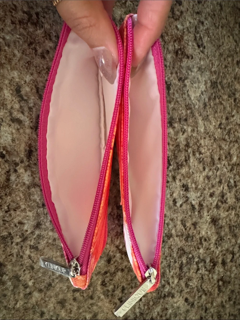 Clinique Pink & Orange Floral Canvas Cosmetic Pouches
